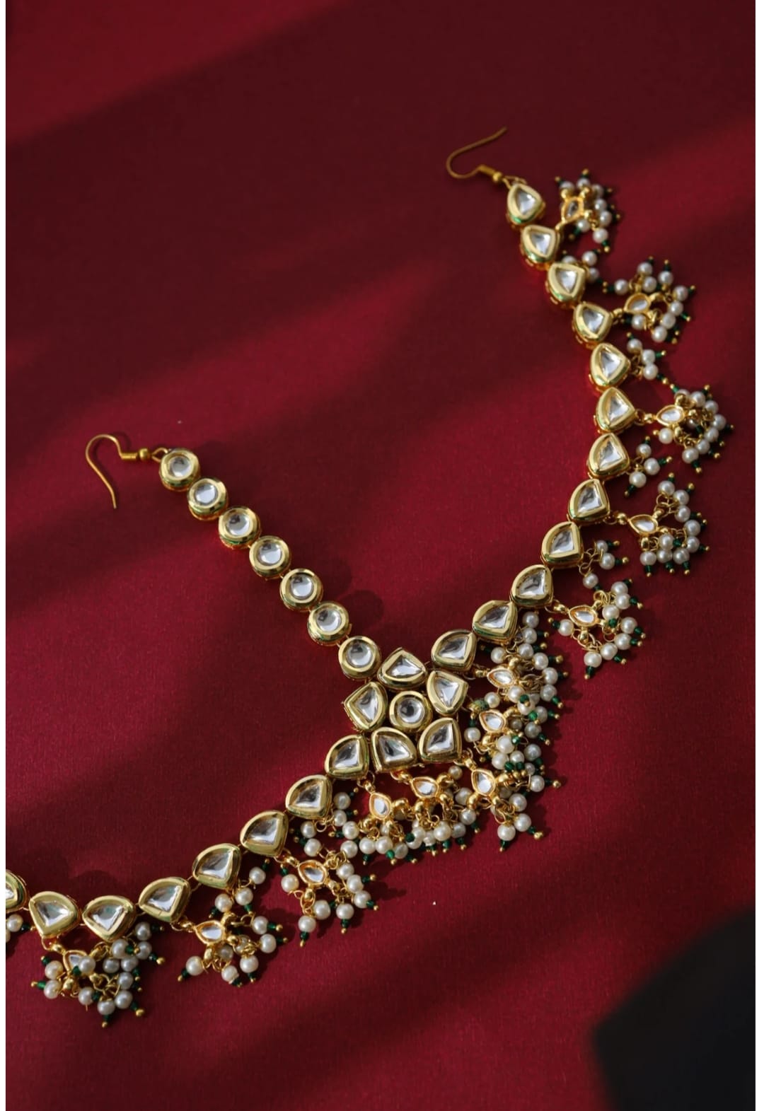 Gold Finish Kundan & Shell Pearl Maaangtika