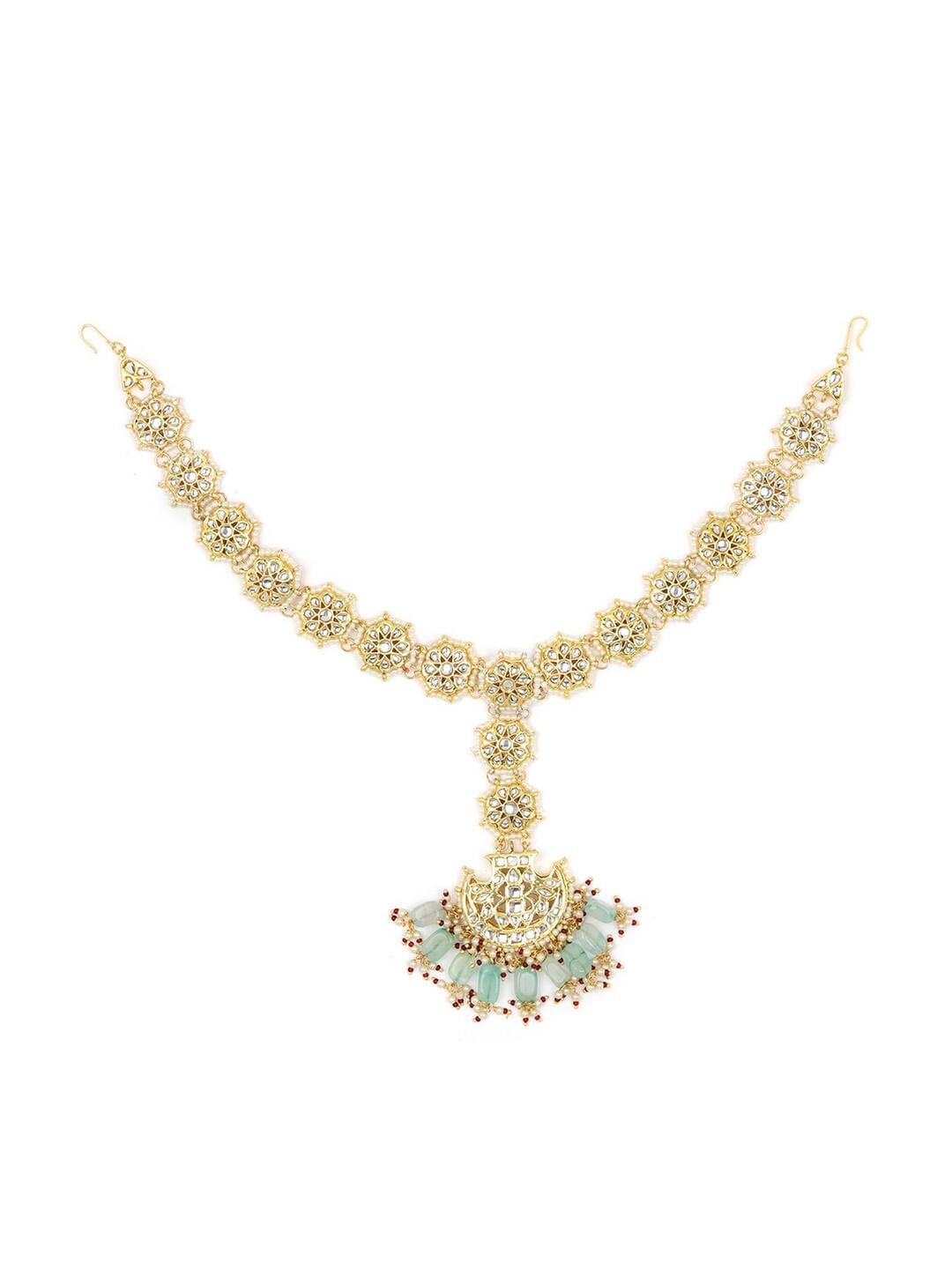 Gold Tone Kundan Polki Headband - Image 3