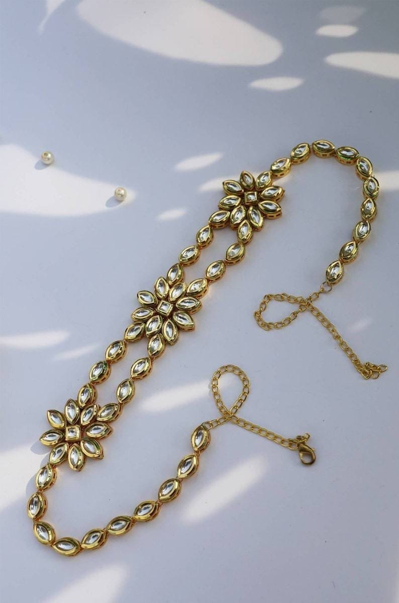 Gold Tone Kundan Polki Headband