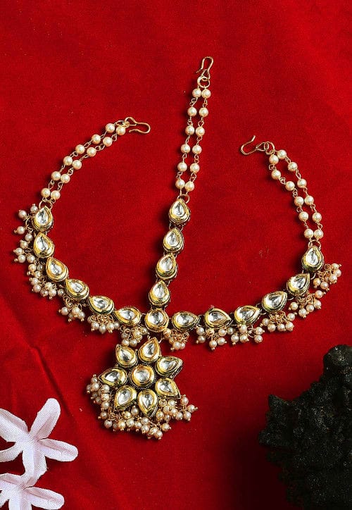 Gold Tone Kundan Polki Headband