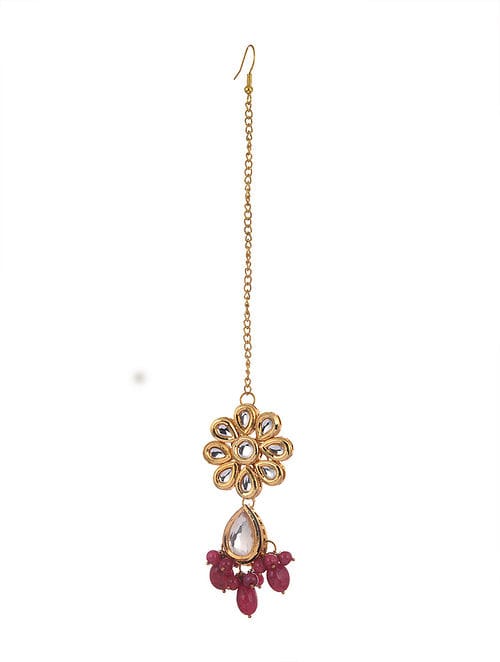 Gold Plated Artificial Stones Pearl Cluster Maangtika - Image 2