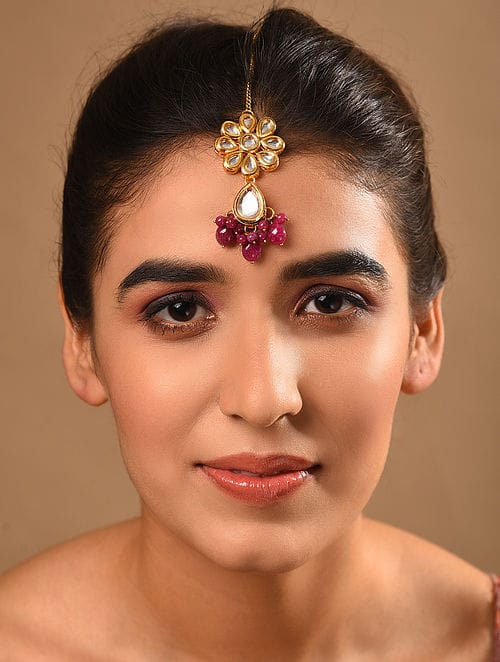 Gold Plated Artificial Stones Pearl Cluster Maangtika