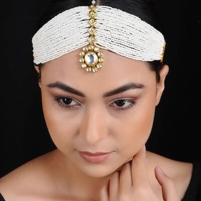 Gold Plated Artificial Stones Pearl Cluster Mathapatti