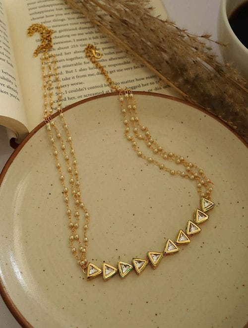 Gold Plated Artificial Stones Pearl Cluster Mathapatti