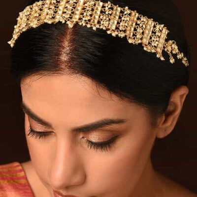 Gold Plated Artificial Stones Pearl Cluster Mathapatti