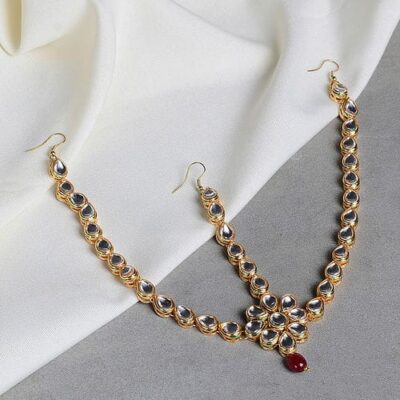 Gold Plated Artificial Stones Pearl Cluster Mathapatti