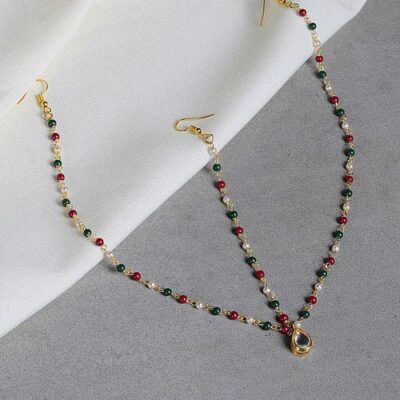 Gold Plated Artificial Stones Pearl Cluster Mathapatti