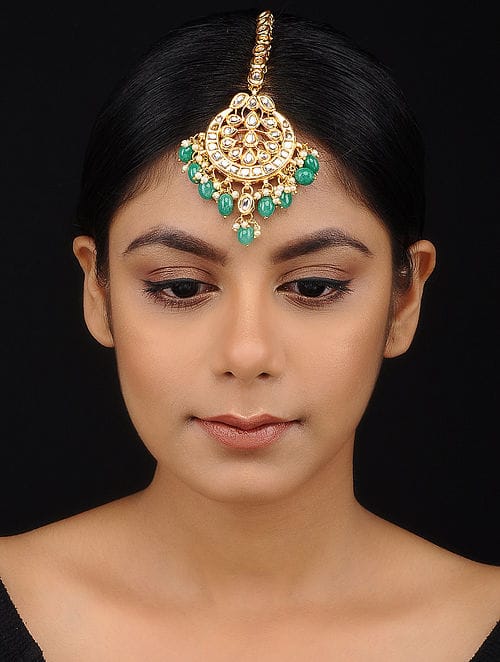 Gold Plated Artificial Stones Pearl Cluster Maangtika