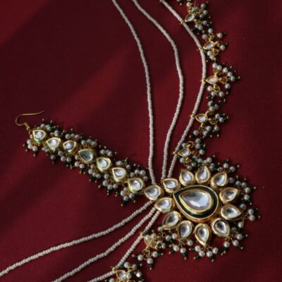 Gold Finish Kundan Polki Mathapatti
