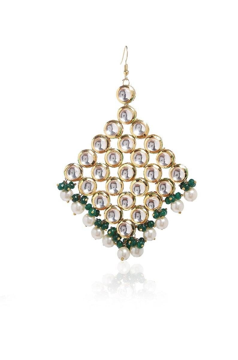 Gold Plated Green Emerald Kundan Passa Bridal Jhoomar Jewellery - Image 4