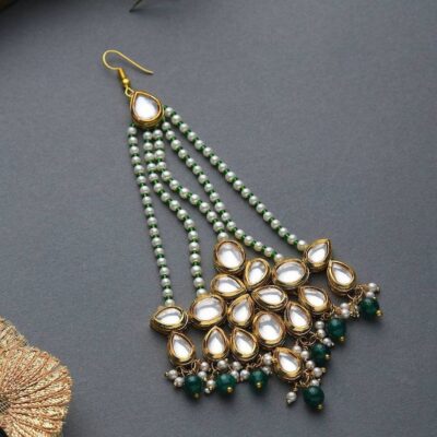 Gold Plated Green Emerald Kundan Passa Bridal Jhoomar Jewellery
