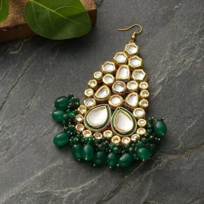 Gold Plated Green Emerald Kundan Passa Bridal Jhoomar Jewellery
