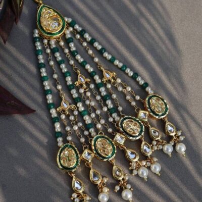 Gold Plated Green Emerald Kundan Passa Bridal Jhoomar Jewellery