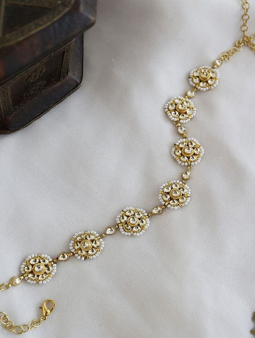 Gold Finish Kundan Polki Mathapatti