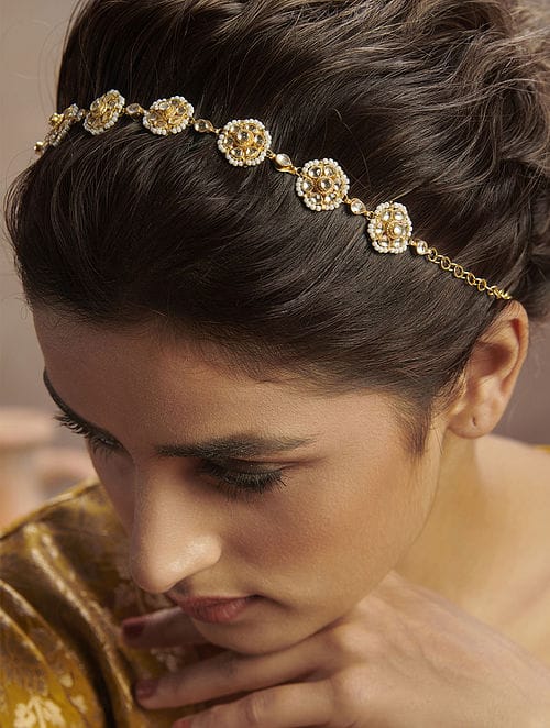 Gold Finish Kundan Polki Mathapatti - Image 3