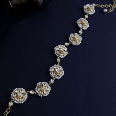 Gold Finish Kundan Polki Mathapatti