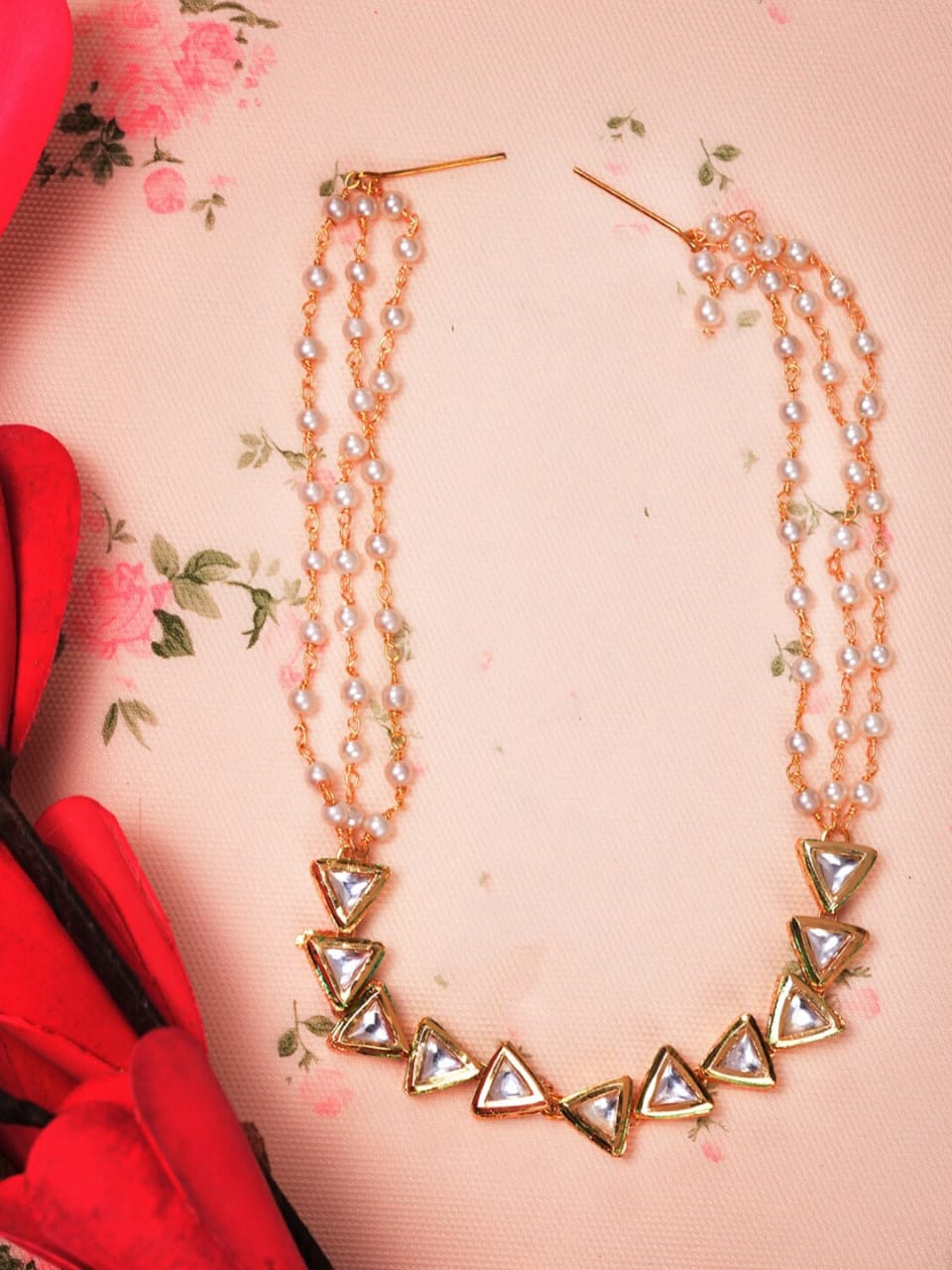 Gold Plated Artificial Stones Pearl Cluster Mathapatti