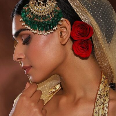 Gold Plated Green Emerald Kundan Passa Bridal Jhoomar Jewellery