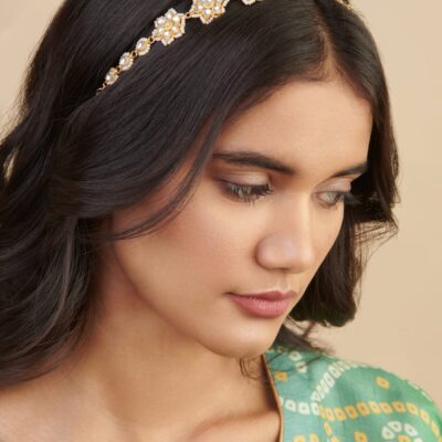 Gold Plated Artificial Stones Pearl Cluster Mathapatti