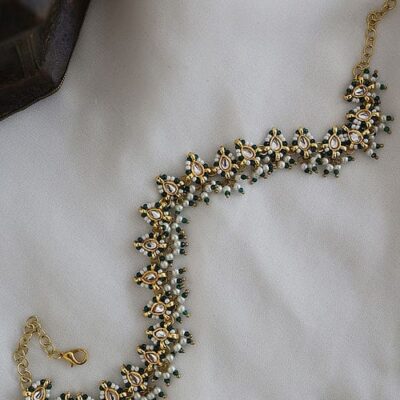 Gold Plated Artificial Stones Pearl Cluster Mathapatti