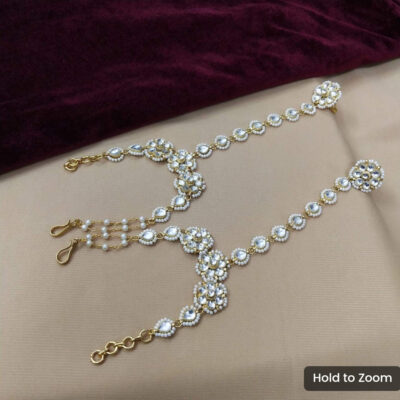Elegant Kundan Gold Plated White Beads Hand Harness Bracelet (Pack Of 2)