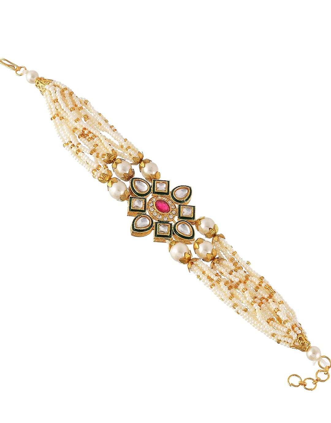 Gold Plated Kundan Pearl Bracelet - Image 3