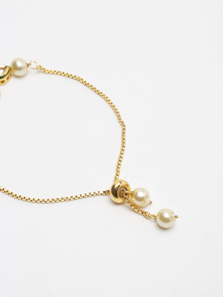 Gold Plated Kundan Pearl Bracelet - Image 3
