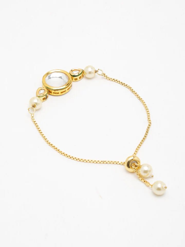 Gold Plated Kundan Pearl Bracelet - Image 4