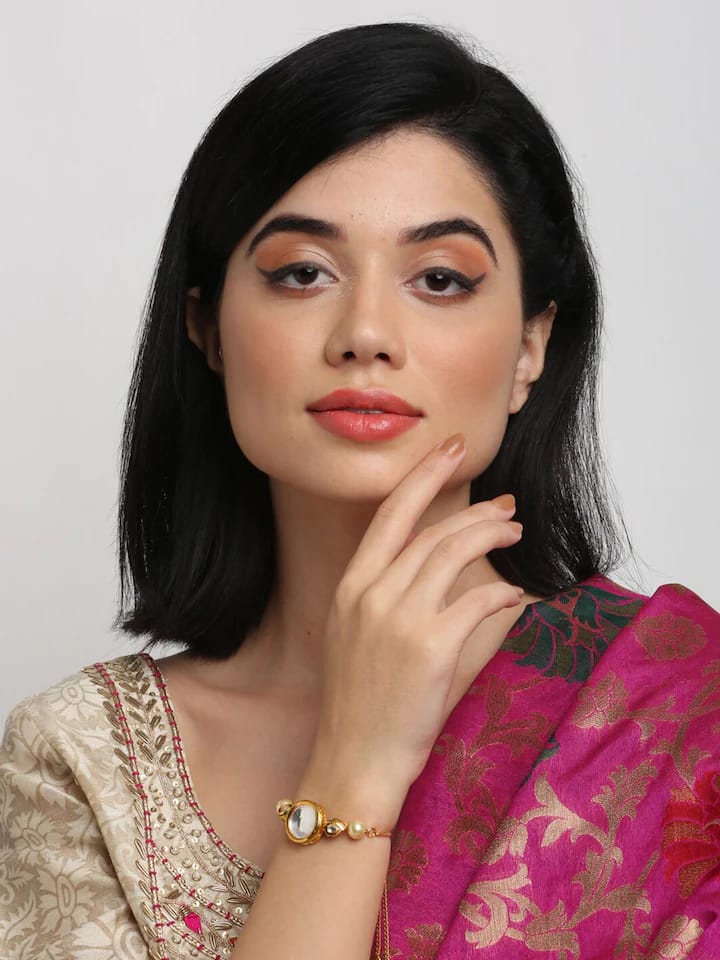 Gold Plated Kundan Pearl Bracelet - Image 2