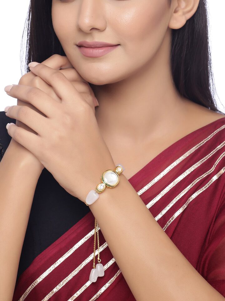 Gold Plated Kundan Pearl Bracelet - Image 2