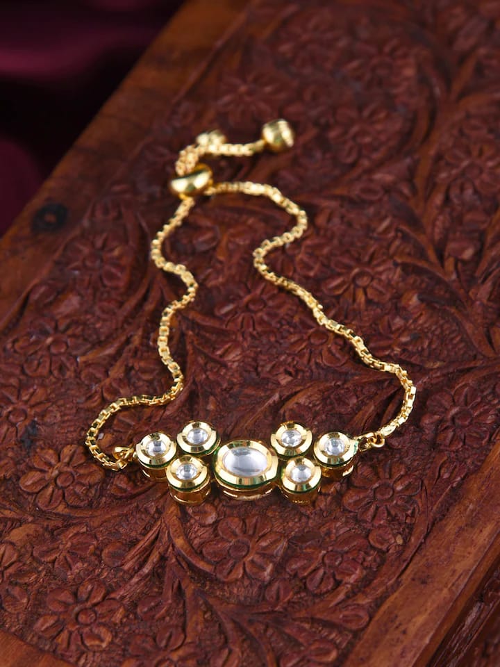 Brass Golden Vilandi Kundan Bracelet