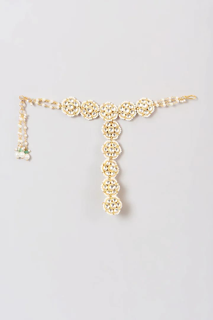 Elegant Kundan Gold Plated White Beads Hand Harness Bracelet (Pack Of 2) - Image 3