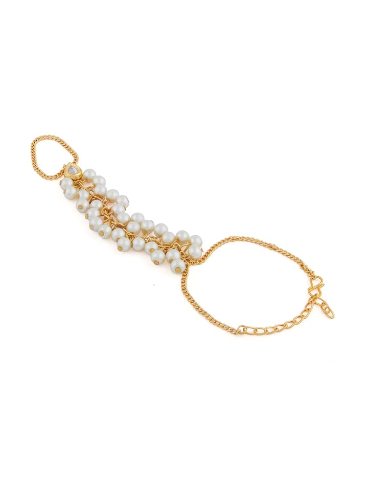 Elegant Kundan Gold Plated White Beads Hand Harness Bracelet (Pack Of 4) - Image 5