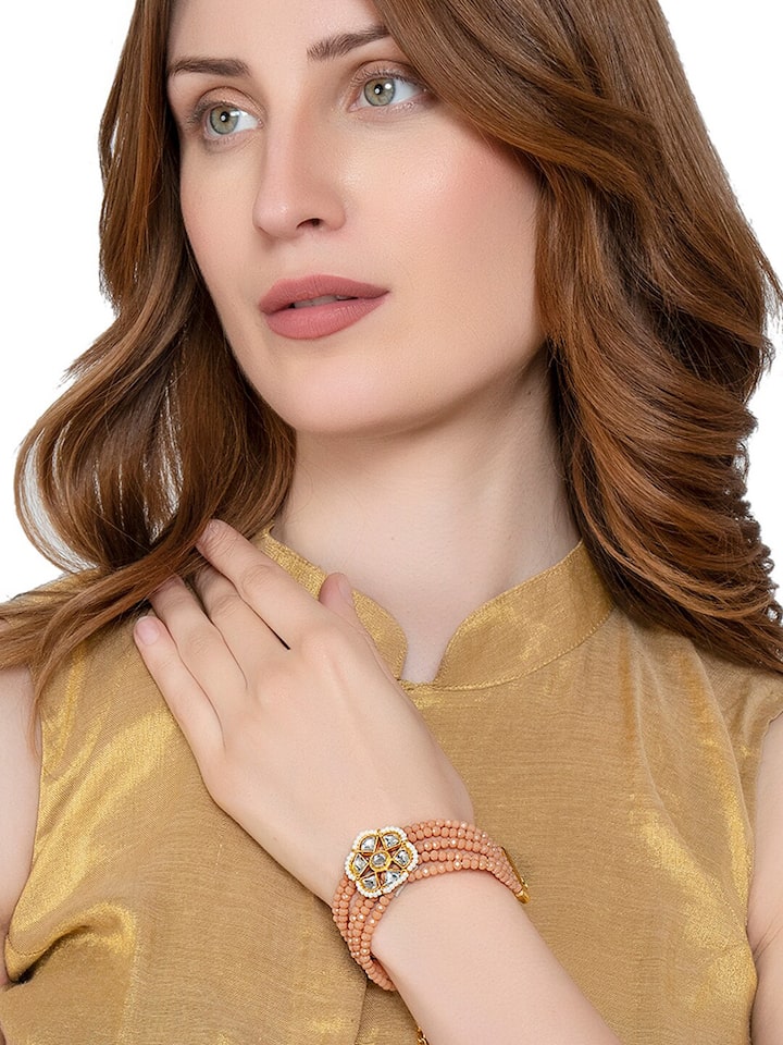 Gold Plated Kundan Pearl Bracelet - Image 2
