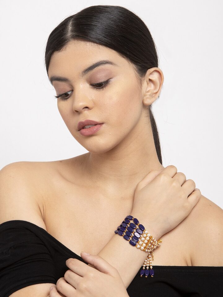 Gold Plated Kundan Pearl Bracelet - Image 2