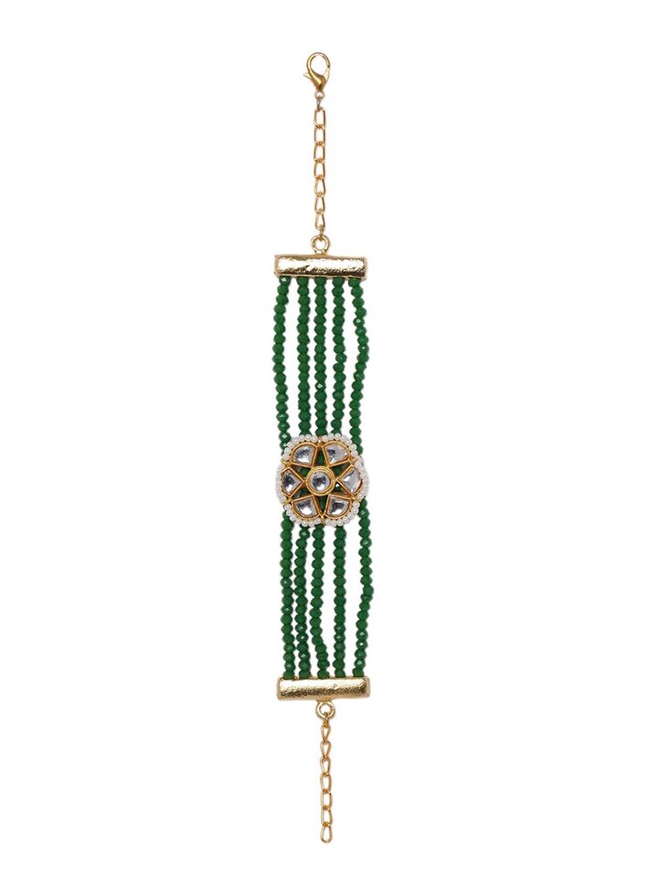 Gold Plated Kundan Pearl Bracelet - Image 4