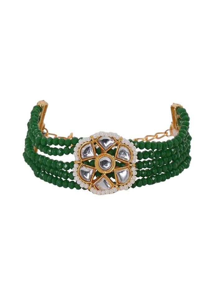 Gold Plated Kundan Pearl Bracelet - Image 3