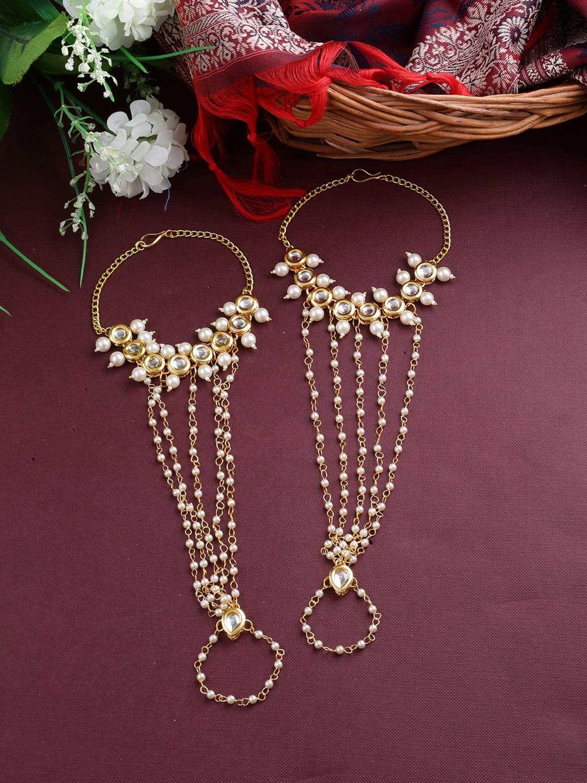 Gold Tone Jadau Kundan Hathphol (Set Of 2)