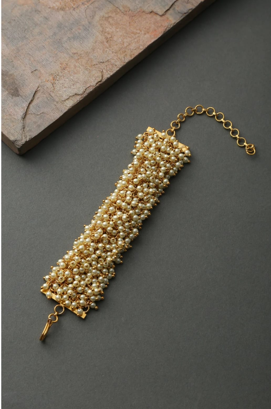 Gold Plated Kundan Pearl Bracelet