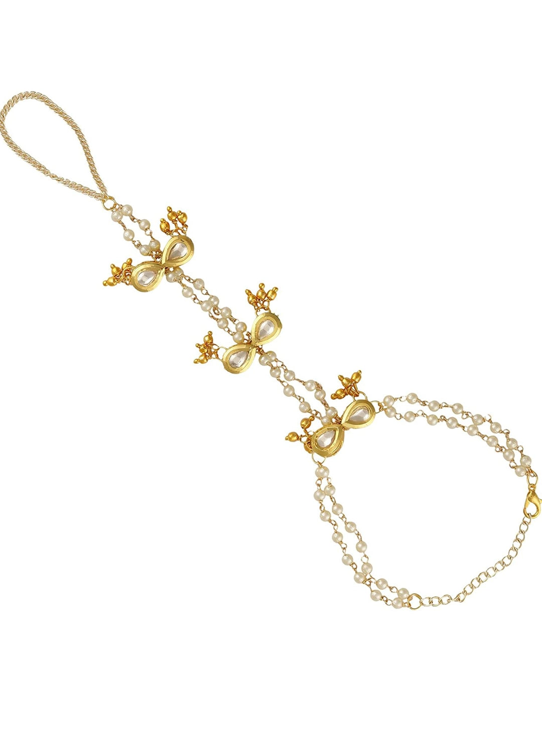 Gold Tone Jadau Kundan Hathphol (Set Of 2) - Image 3