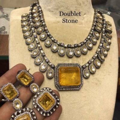 Yellow layered zircon necklace set