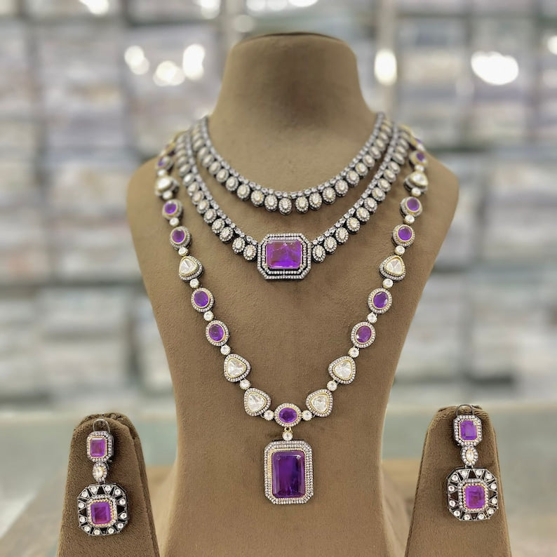 Purple layered zircon necklace set