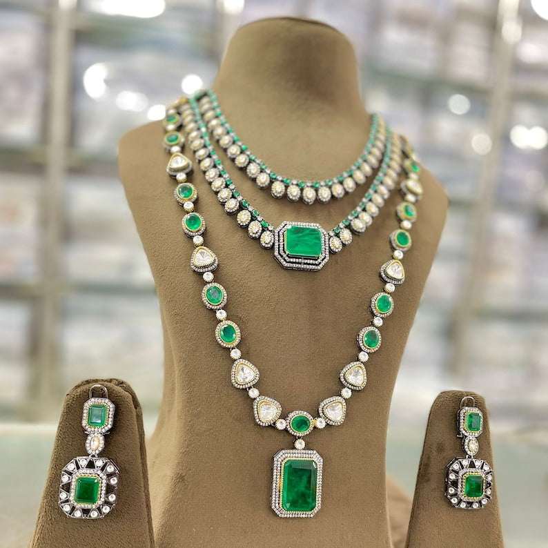 Green layered zircon necklace set - Image 2