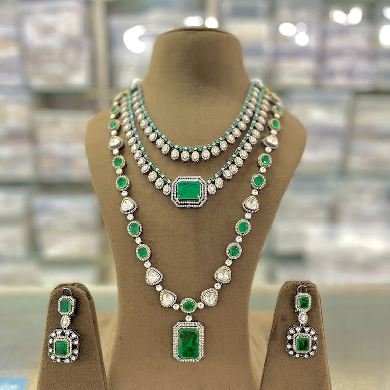 Green layered zircon necklace set - Image 3
