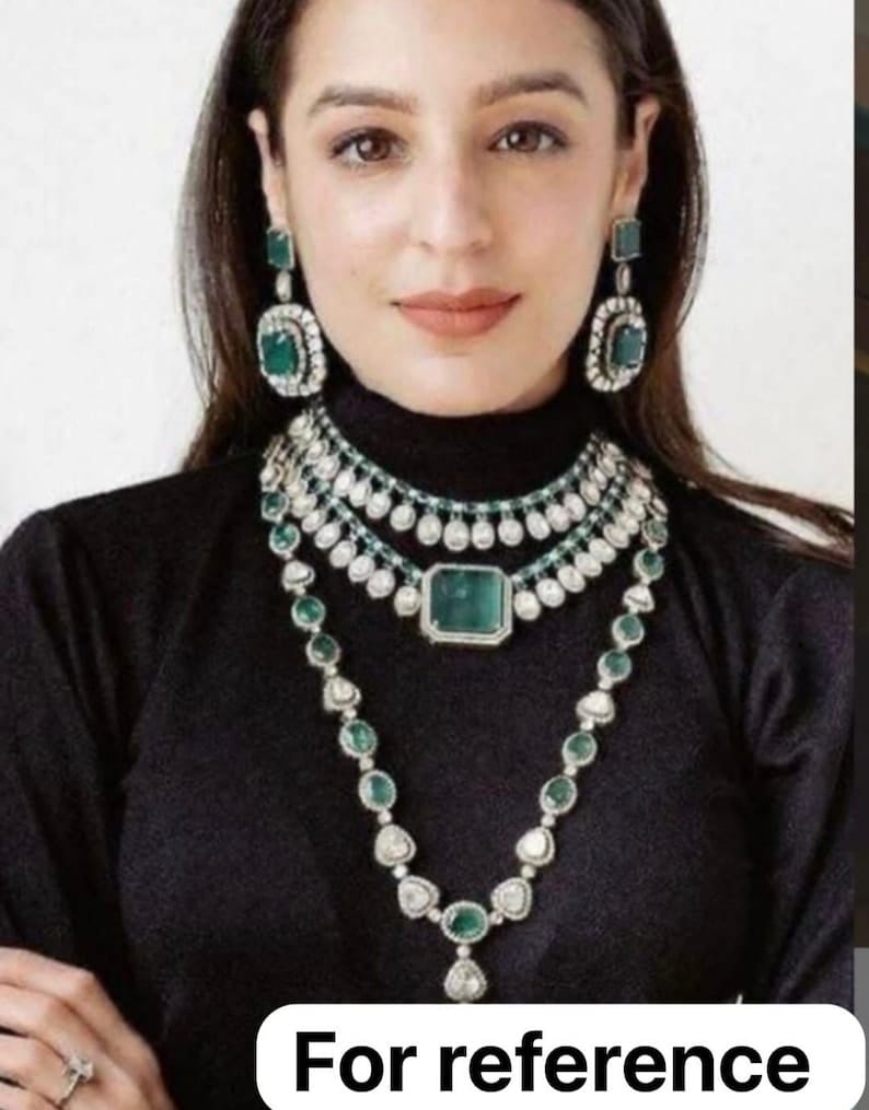 Green layered zircon necklace set