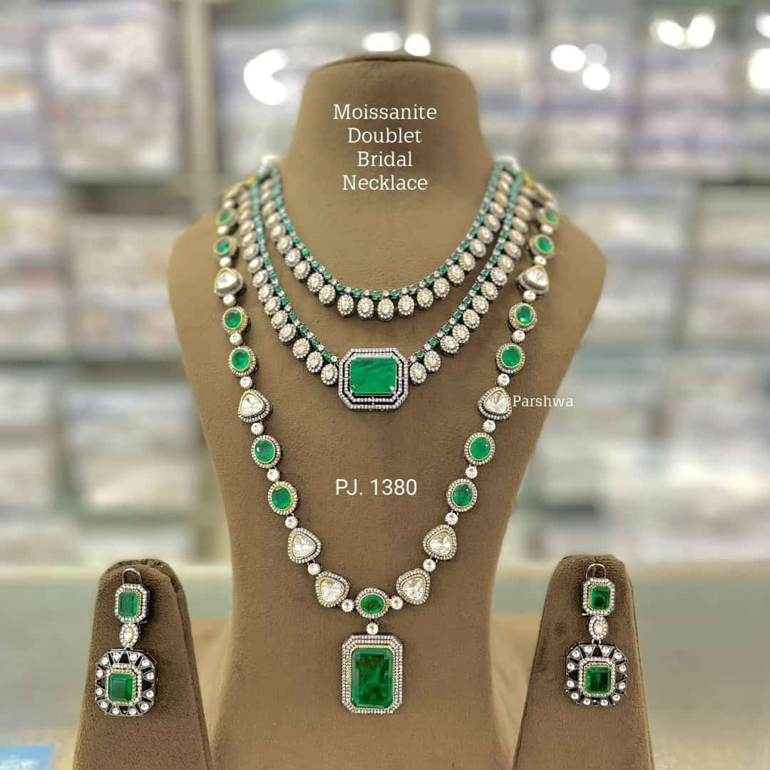 Green layered zircon necklace set - Image 4