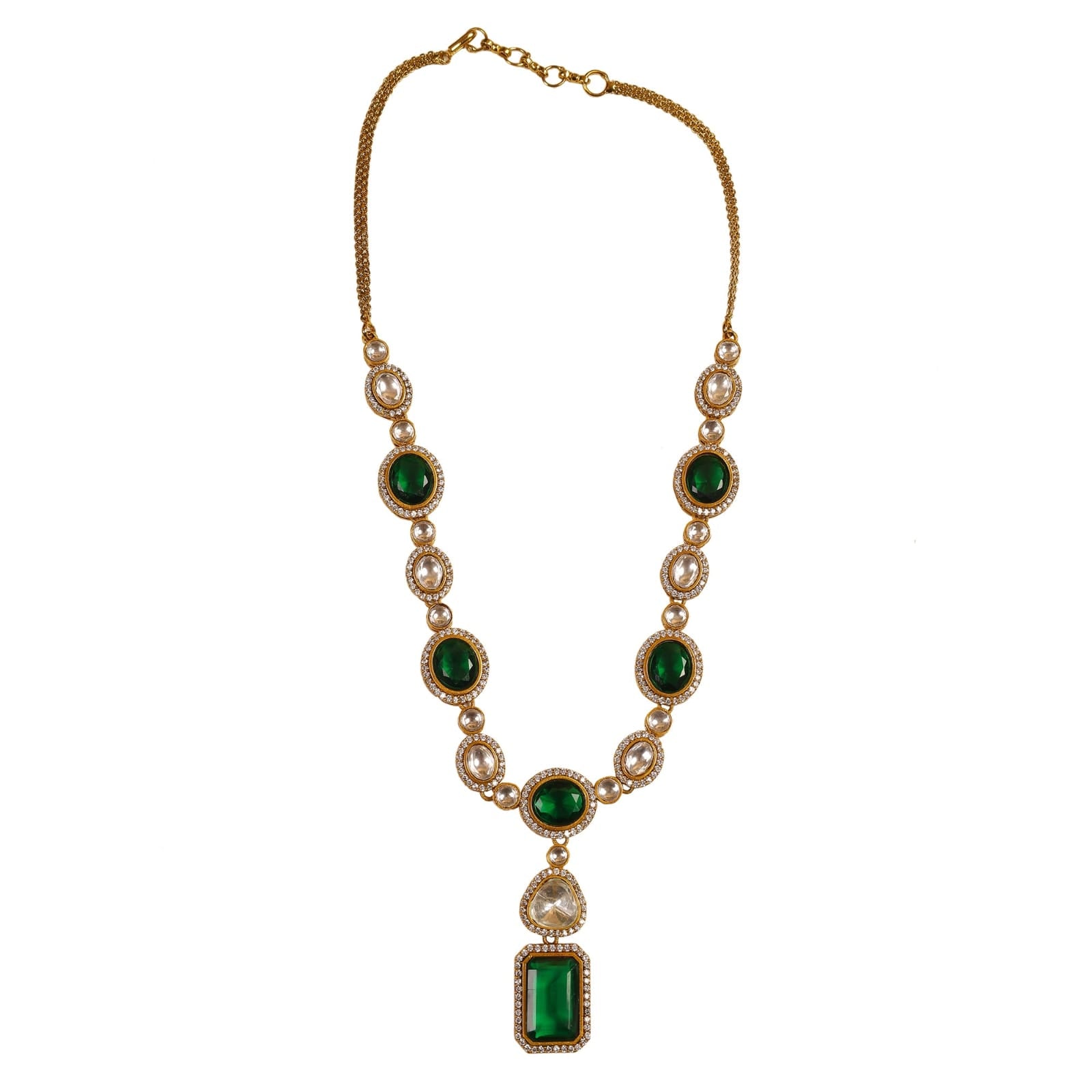 Emarald Geena Moissanite polki Victorian long Necklace set - Image 8