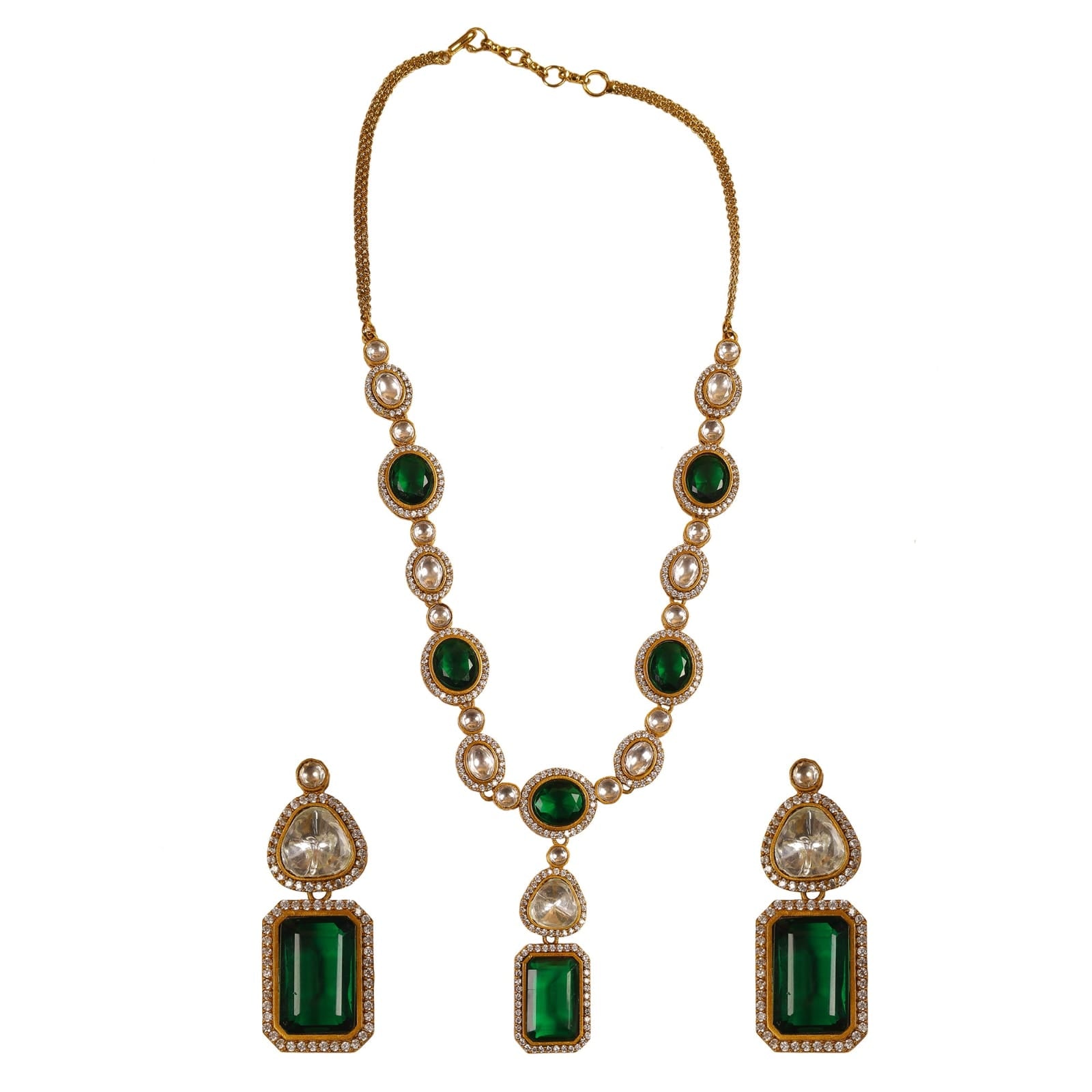 Emarald Geena Moissanite polki Victorian long Necklace set - Image 7