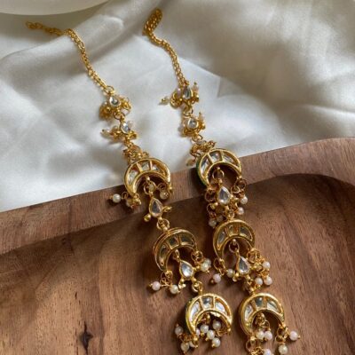 Long Chaand Kundan Earrings