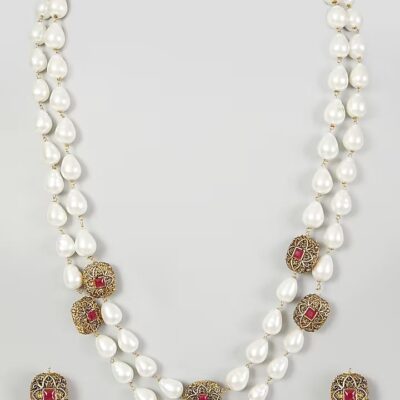 Two Tone Finish Kundan Polki & Pearls Necklace Set